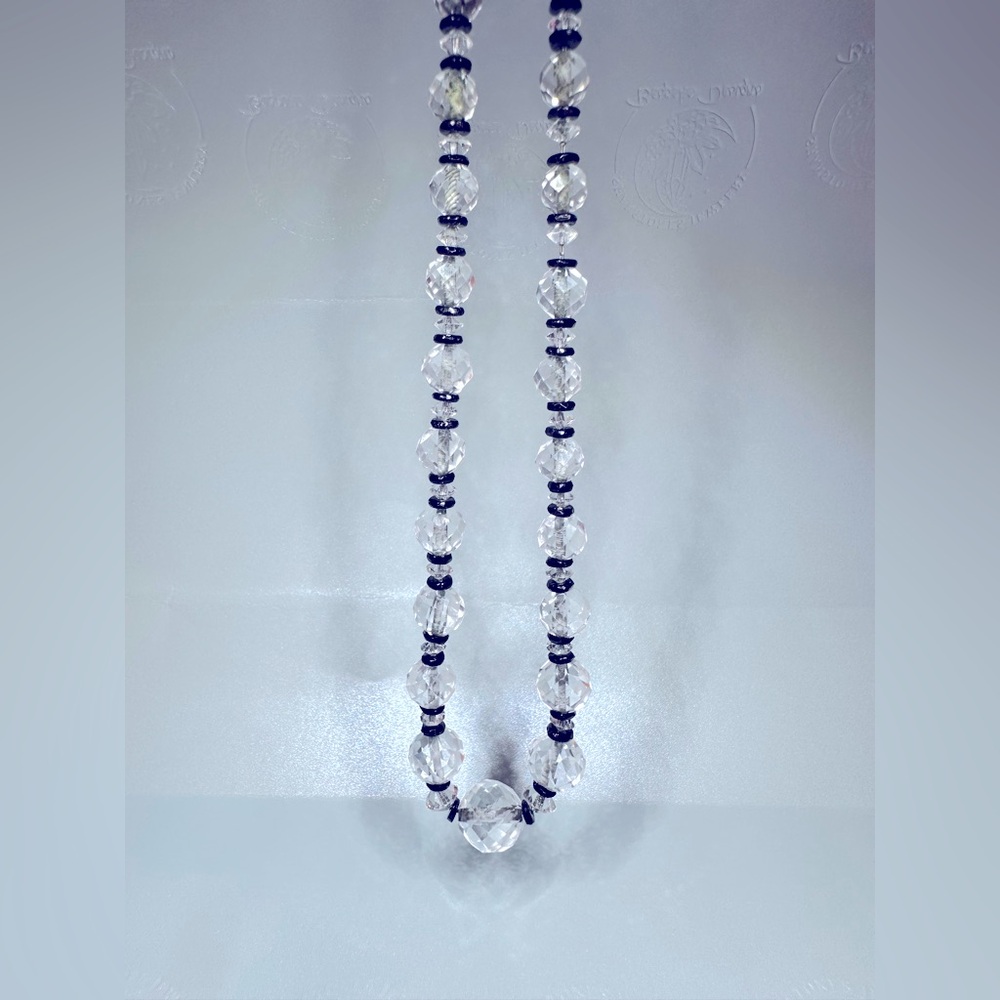 Vintage Collectible Crystal and Black Beaded Necklace on Chain Faceted Crystal